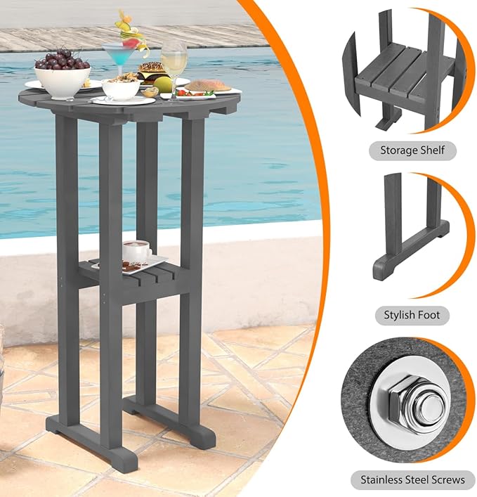 Sundale Outdoor 39 Inches Height Adirondack Bar Table, Patio HDPE Pub Height - Image 4