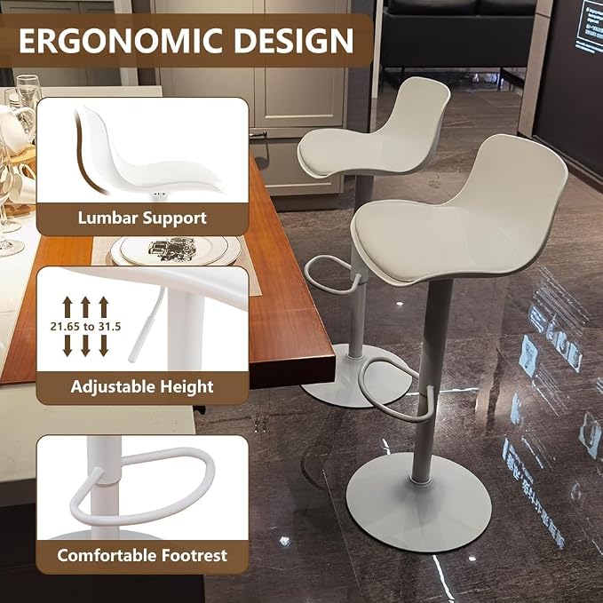 Kidol & Shellder Bar Stools Set of 6 Adjustable Counter Height Stools Modern PU - Image 9