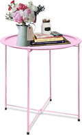 Garden 4 you End Table Metal Side Table Pink Round Folding Tray Cyan Sofa Small by Garden4you
