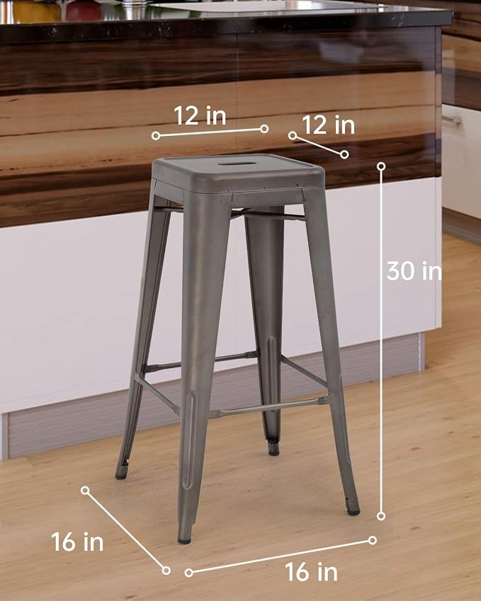 FDW Metal Bar Stools Set of 4 Counter Height Bar Stools 24 Inches Industrial - Image 3