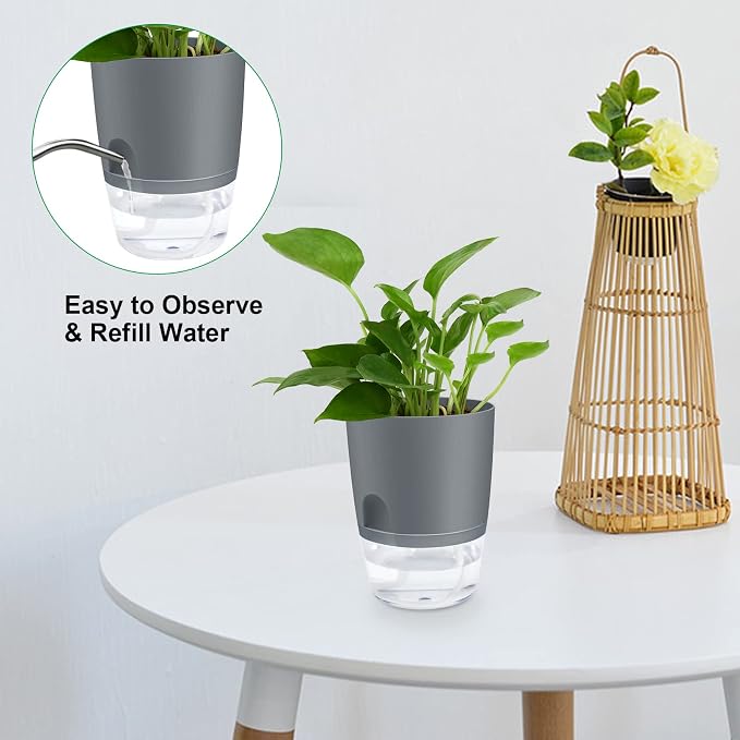 ShineMe Self Watering Flower Pots, 4.1 Inch Self Watering Planters - Image 3