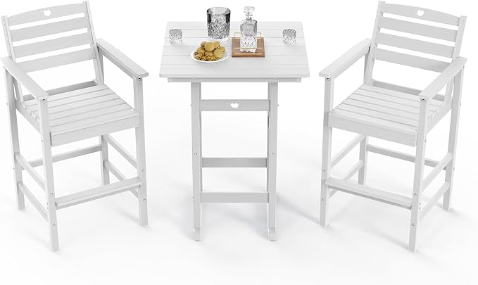 Patio Bar Table, Adirondack Chairs and Table 3 Pieces Set, Bar Height Chairs - Image 8