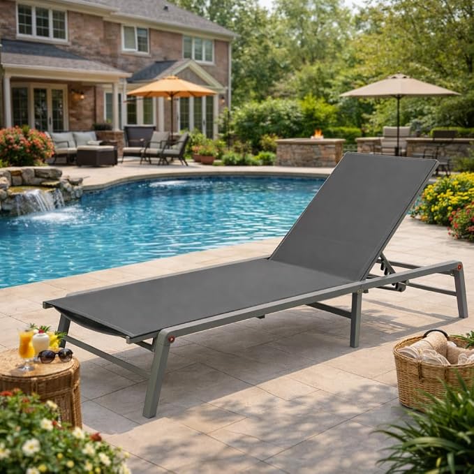 Kozyard Outdoor Foldable Lounge Chair, Aluminum Frame Patio Lounger by Kozyard