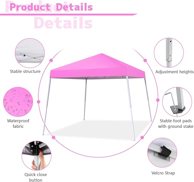 Canopy Tent, 10X10 FT Pop Up Canopy Outdoor Instant Tent Slant Legs - Image 2