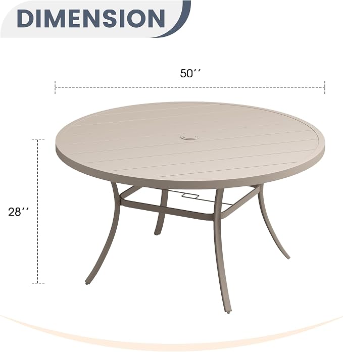 Patio Dining Table for 6-8, Round Metal Outdoor Table - Image 3