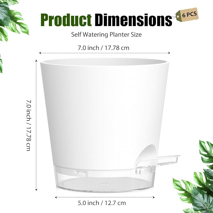 Plant Pots 7 Inch Self Watering Pots, 6 Pack Plastic Planters - Image 5
