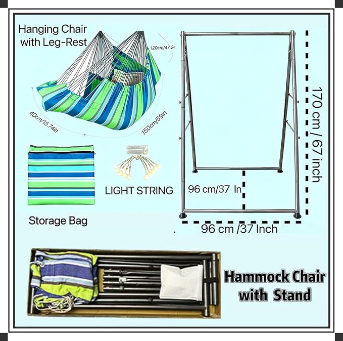 Hammock Chair Stand with X-Large Swing Chair with Footrest，Anti-Tip Thickened - Image 2