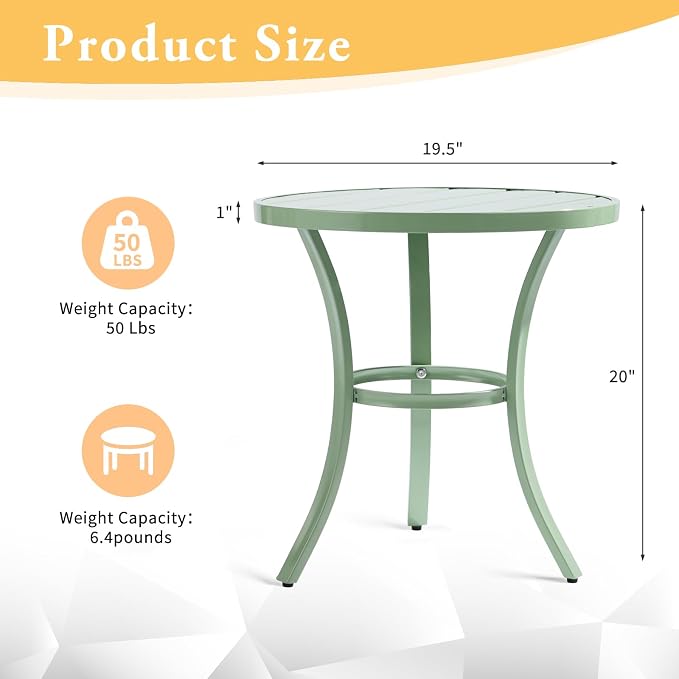 VINGLI Outdoor Side Table, Small Metal Patio End Table, Outdoor Round Table - Image 3