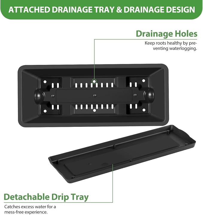 OYEAL 4 Pack Railing Planter Box Outdoor Hanging Balcony Planters 17 Inch - Image 3