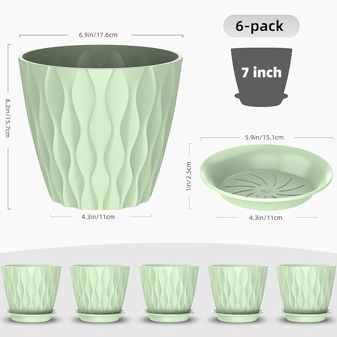 6 Pack 7 Inch Indoor Plant Pots - Image 2