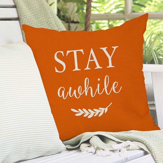 PANDICORN Welcome to Our Porch Stay Awhile Farmhouse Throw Pillow Covers 18x18 - Image 8