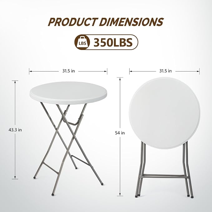 Bonnlo 32" Cocktail Table High Top Table, Folding Round Table Bar Height - Image 3
