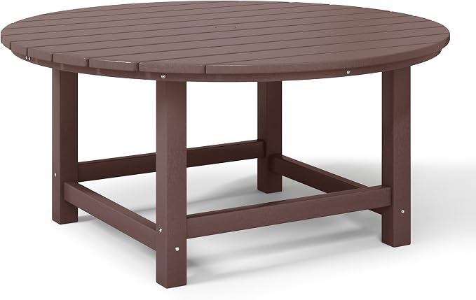 WestinTrends Malibu Low Outdoor HDPE Round Patio Coffee Table, Dark Brown - Image 7