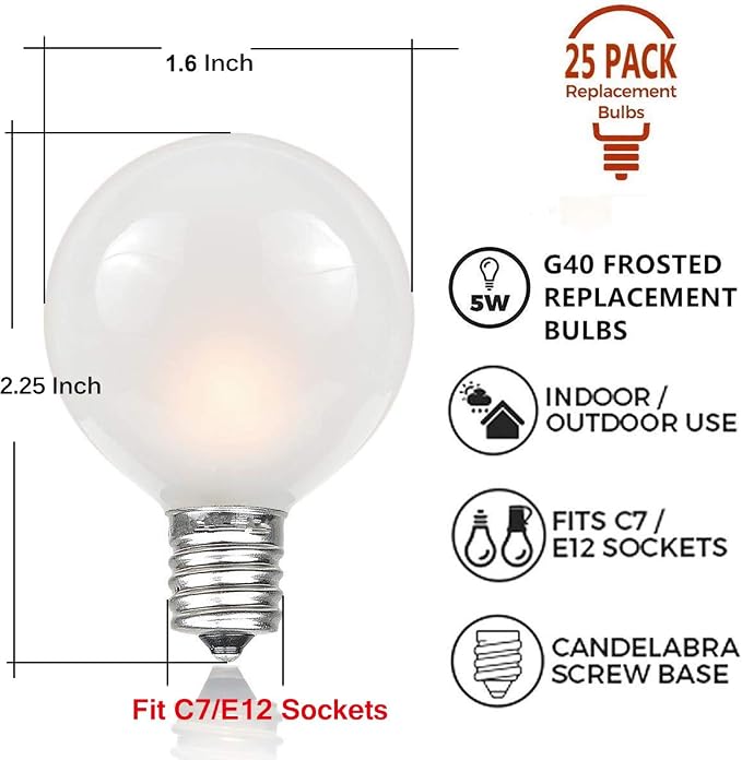 Abeja Outdoor Frosted String Lights G40-25Ft - Image 2