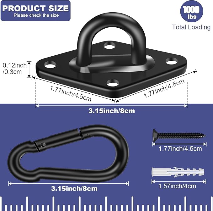 Hammock Hooks 4 Pack, Heavy Duty Hammock Hanging Kit, M8 Pad Eye Hanging Hooks - Image 2