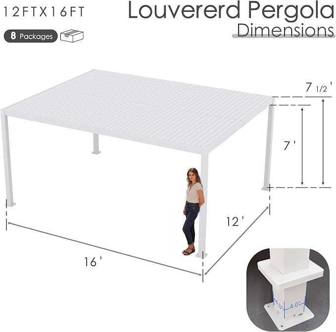 Kozyard Outdoor Louvered Pergola 12ft x 16ft Pergola Sun Shade All-Weather - Image 8