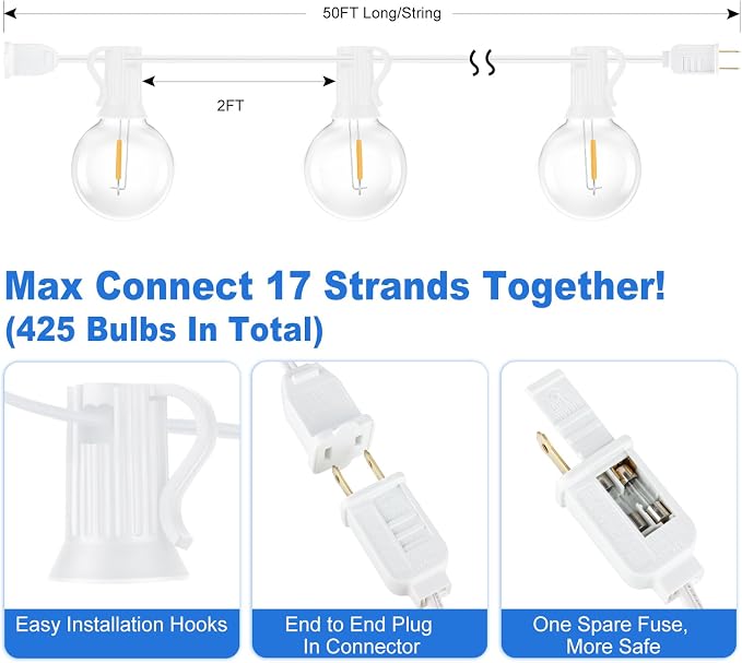 Bosceos Outdoor G40 LED Globe String Lights 50FT Dimmable Shatterproof - Image 7