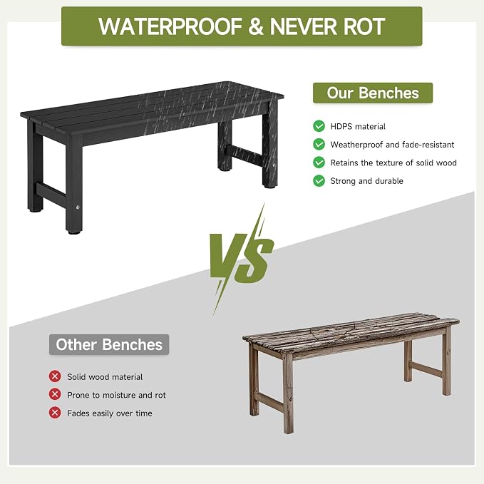 ONBRILL Outdoor Benches Weatherproof, 2-Person Poly Lumber Garden Bench - Image 6