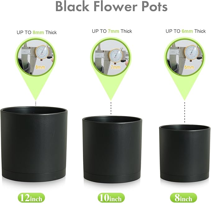 12/10/8 inch Large Deep Plant Pots, 3 Pack Tall Cylinder Flower Pots - Image 5