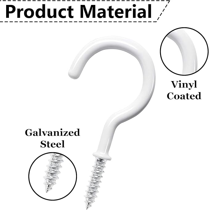 30 Pcs Ceiling Hooks for Hanging Plants, Utensils and Lights, 1-1/4 inch Vinyl - Image 9