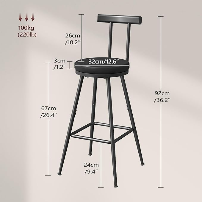 Bar Stools, Bar Chairs with Backrest and Footrest, Kitchen Stools with - Image 2
