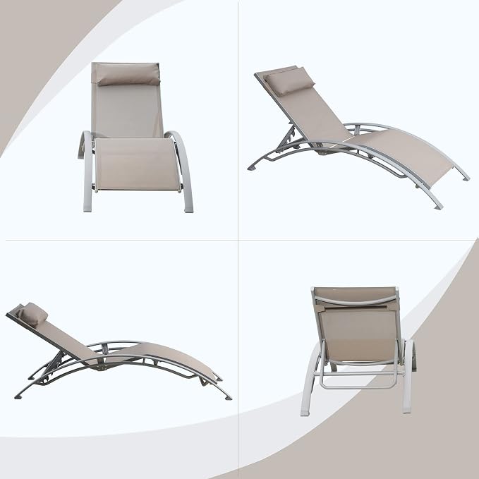 Domi Pool Lounge Chairs Set of 3, Adjustable Aluminum Outdoor Chaise Lounge - Image 9