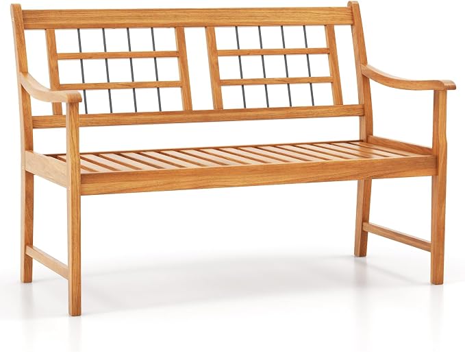 HAPPYGRILL Outdoor Acacia Wood Bench, 2-Person Patio Bench by HAPPYGRILL