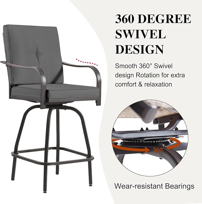 Patio Swivel Bar Stools, Outdoor Bar Height Swivel Chairs Set of 6 - Image 4