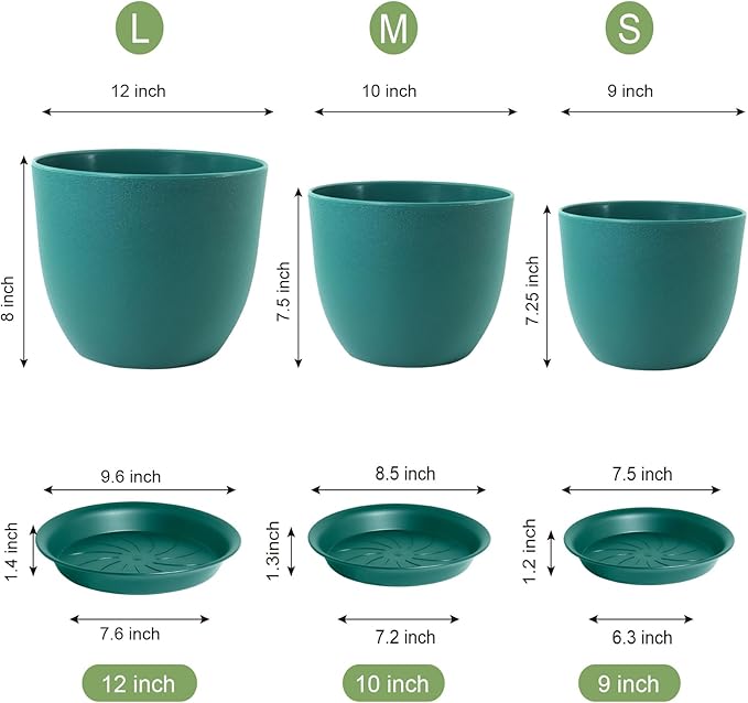 Large Flower Pots 12/10/9 inch, Plant Pots - Image 3
