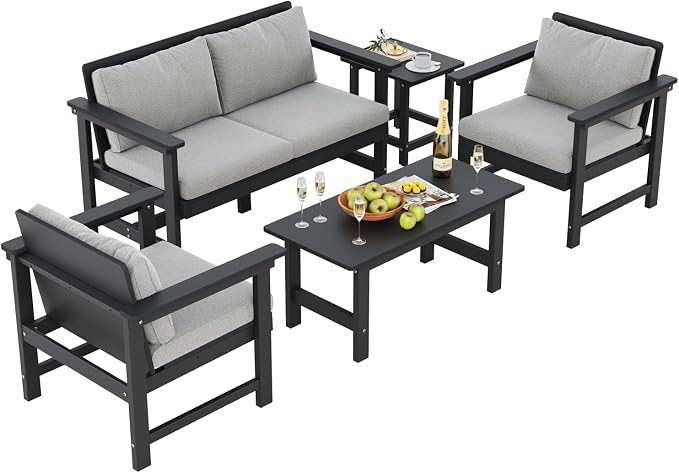 5-Piece Patio Conversation Sets, Weatherproof HDPE Sectional Furniture Set by BIVODA