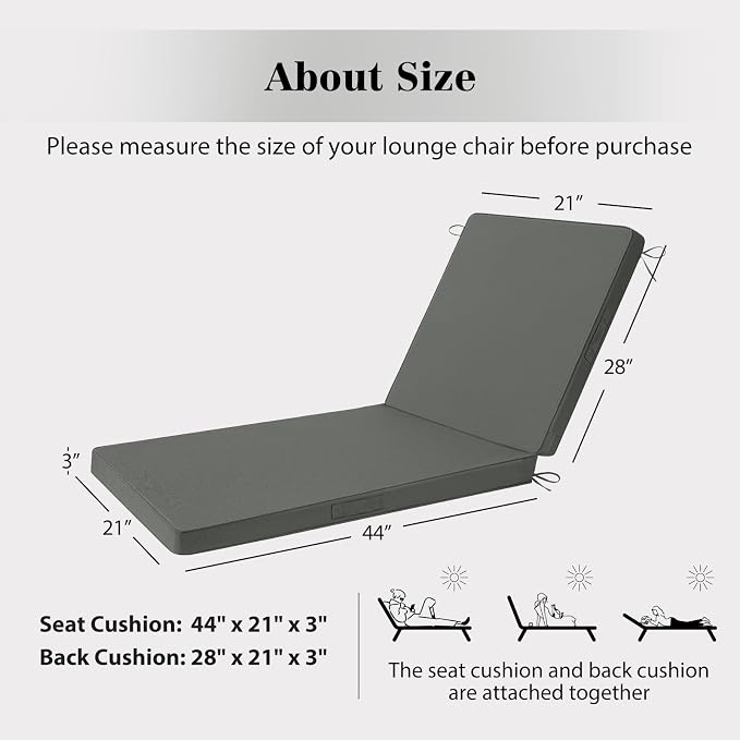 Chaise Lounge Cushions Outdoor, 4 Adjustable Ties Lounge Chair Cushions - Image 5