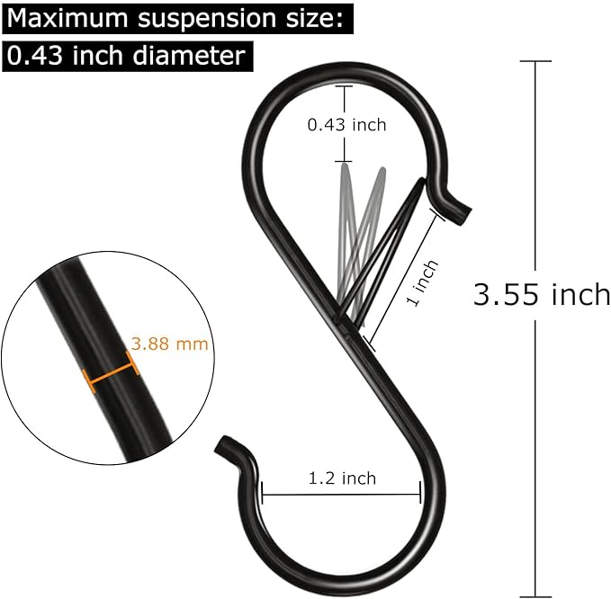 32 Pack S Hooks for Hanging, 3.5 inch Heavy Duty Metal S Hooks - Image 2