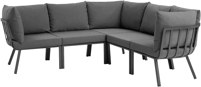 Modway Riverside Outdoor Patio Aluminum Sectional Set, 85. 5" L x 85. 5" W x - Image 3