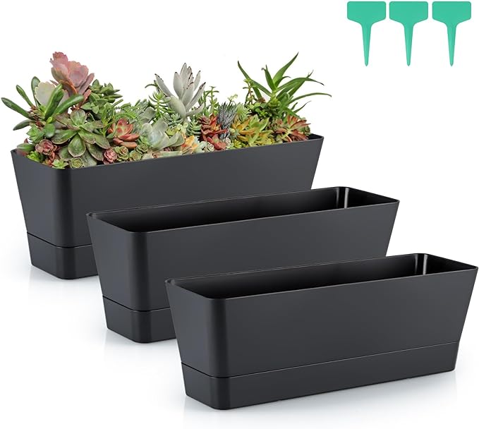 Skelang 3 Pcs Rectangular Plant Pot, Windowsill Container by Skelang