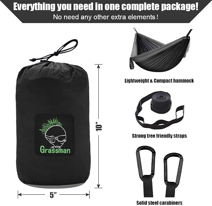 Grassman Camping Hammock Double & Single Portable Hammock - Image 3