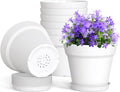 4 Inch Plastic Plant Pots with Drainage Holes and Trays – 8 Pack Small Nursery by WSMKSZ