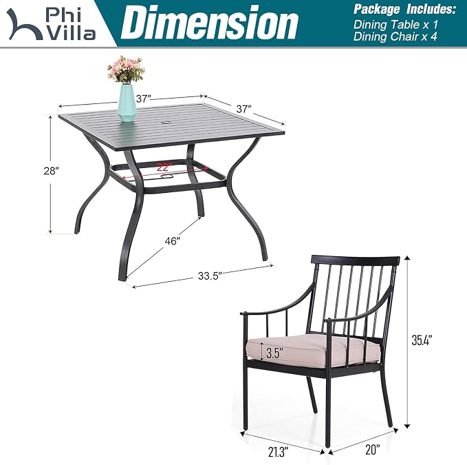 PHI VILLA 5 Piece Outdoor Dining Set - Image 8