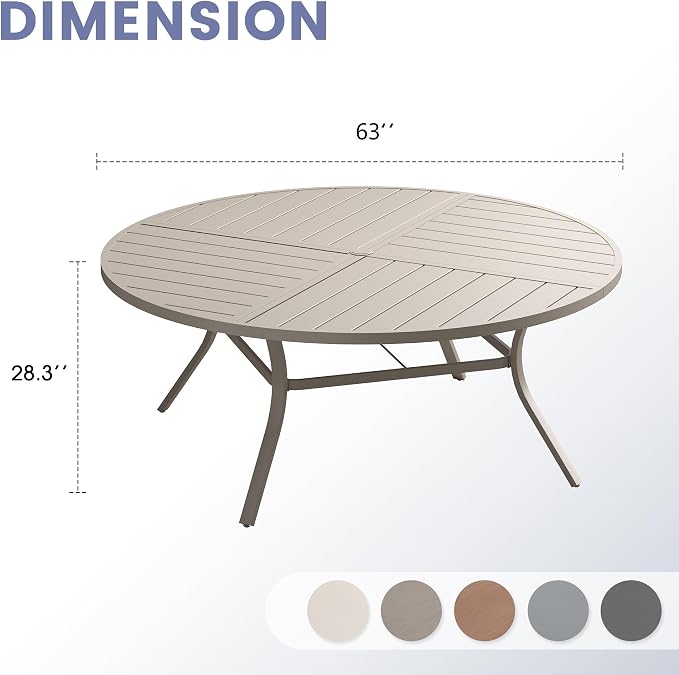 VICLLAX 63" Round Outdoor Table, Patio Dining Table - Image 3