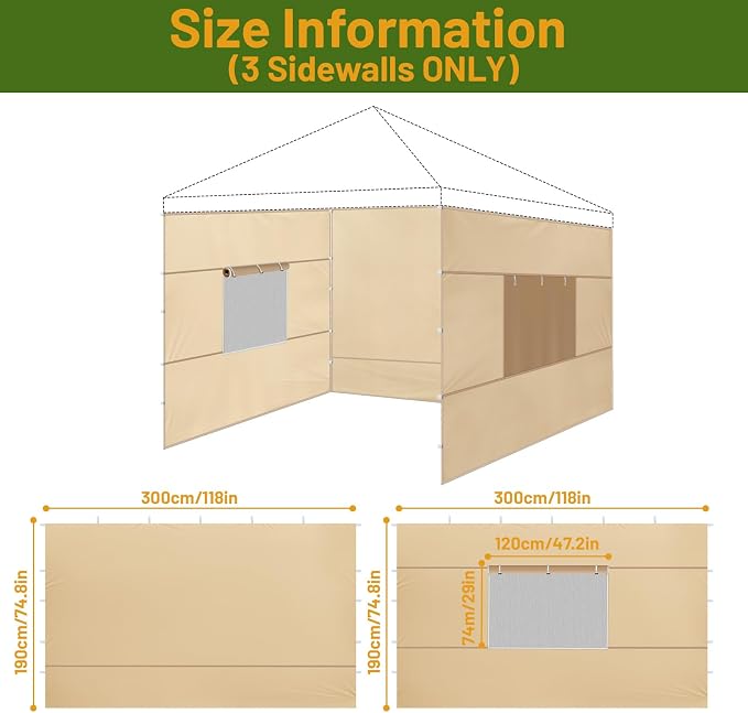 3 Pcs 10x10 Canopy Sidewalls - Image 2