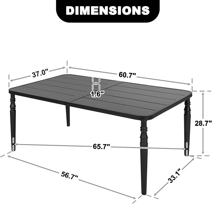 NUU GARDEN Weather-Resistant Outdoor 61” x 37” Rectangle Metal Dining Table - Image 3