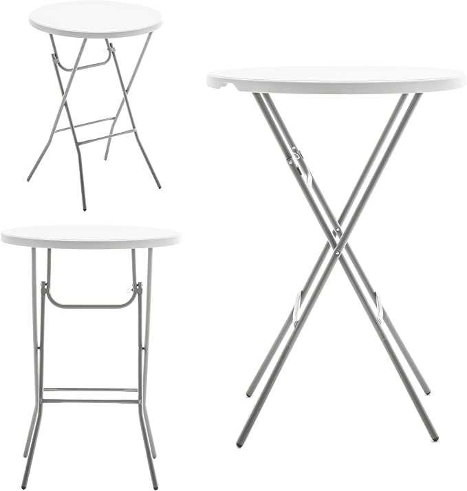 BTEXPERT White 32" Round 43" Bar Height Granite Folding Commercial Portable - Image 4
