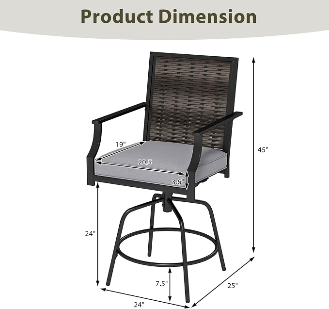 Tangkula Outdoor Wicker Swivel Bar Stools Set of 4, Counter Height Heavy Duty - Image 8
