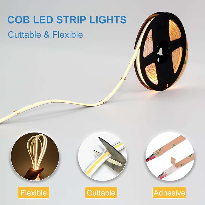 COB LED Strip Lights Waterproof IP67 DC24v Daylight White 6000K 16.4ft/5m High - Image 4