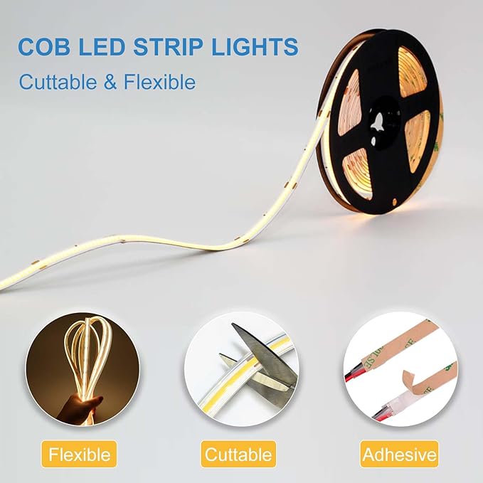 COB LED Strip Lights Waterproof IP67 DC24v Natural White 4000K 16.4ft/5m High - Image 4