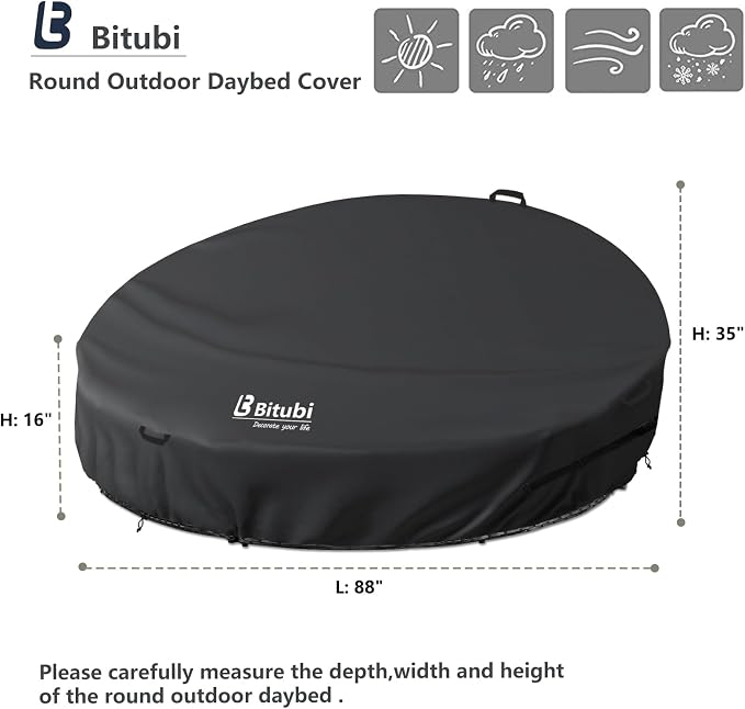 Bitubi 88 Inch Heavy Duty Waterproof Outdoor Daybed Cover - Image 2