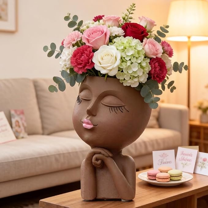 Face Flower Pot Head Planter, Girl Heads Flowerpot, Lady Faces Plant Pot - Image 5