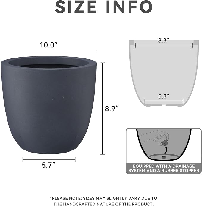 Kante 10 Inch Dia Round Concrete Planter, Indoor Outdoor Large Plant Pot - Image 4