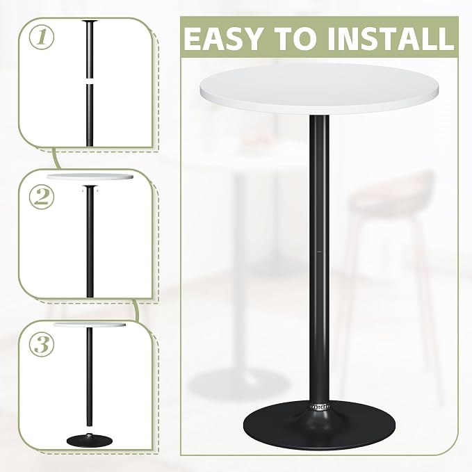 Flamaker Round Bistro Pub Table Modern Style Metal Base MDF Top Cocktail Bar - Image 6