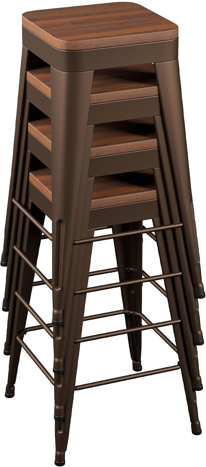 Bar Stools Set of 4 Metal Bar Stool Counter Height Bar Stools Black, Modern 24" - Image 5