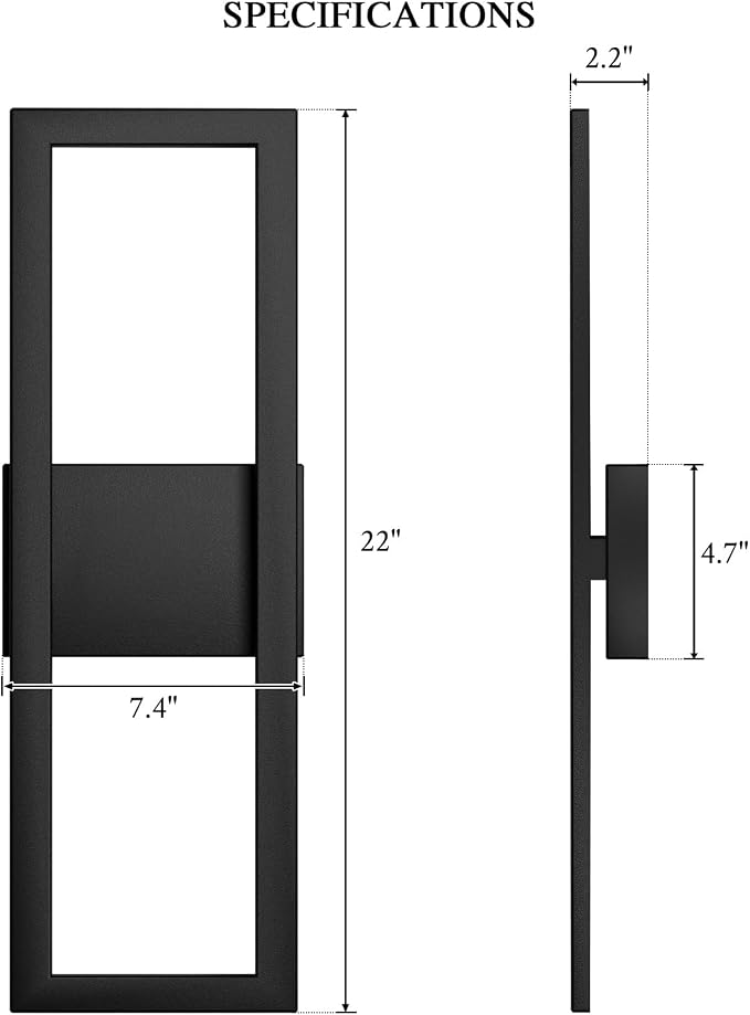 LamQee 22" Modern Outdoor Wall Lights, 3000K 1450LM Integrated LED Large - Image 6